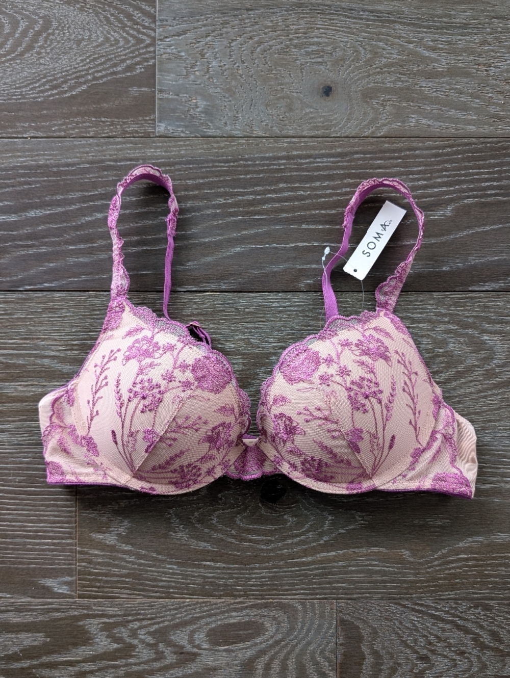 NWT Soma Wildflower Embroidered Push-Up Bra in Prism Purple Size 36A